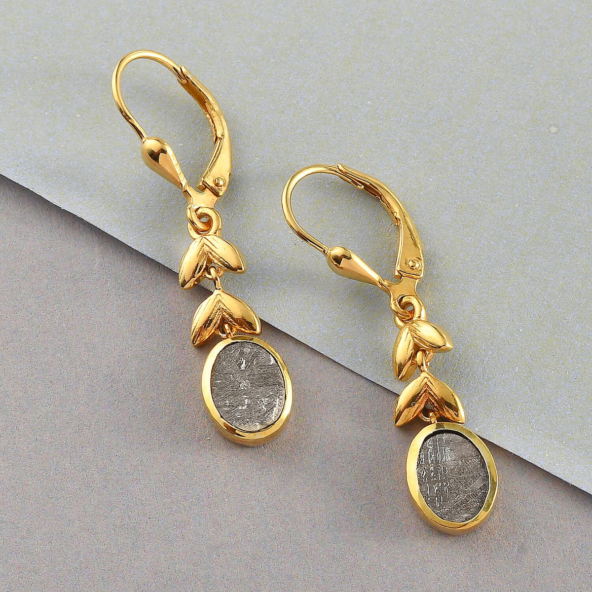 Meteorite Solitaire Dangle Earrings in 14K Gold Overlay Sterling Silver 7.24 Ct. 7149586 1