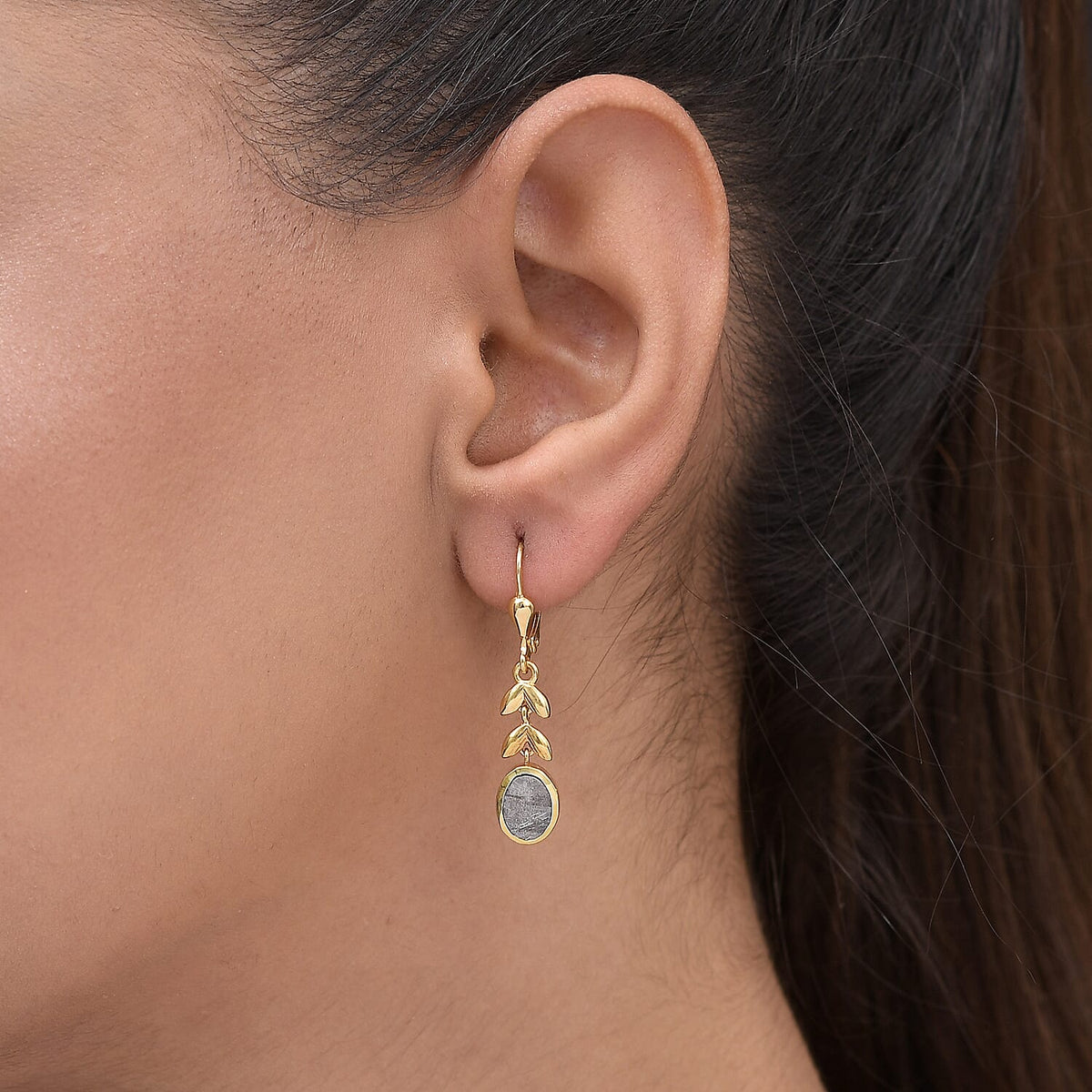 Meteorite Solitaire Dangle Earrings in 14K Gold Overlay Sterling Silver 7.24 Ct. 7149586 2