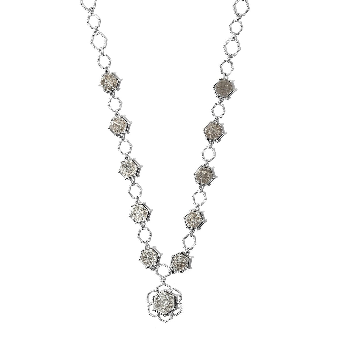 Meteorite Honeycomb Design Necklace in Platinum Plated Sterling Silver 3726767 0
