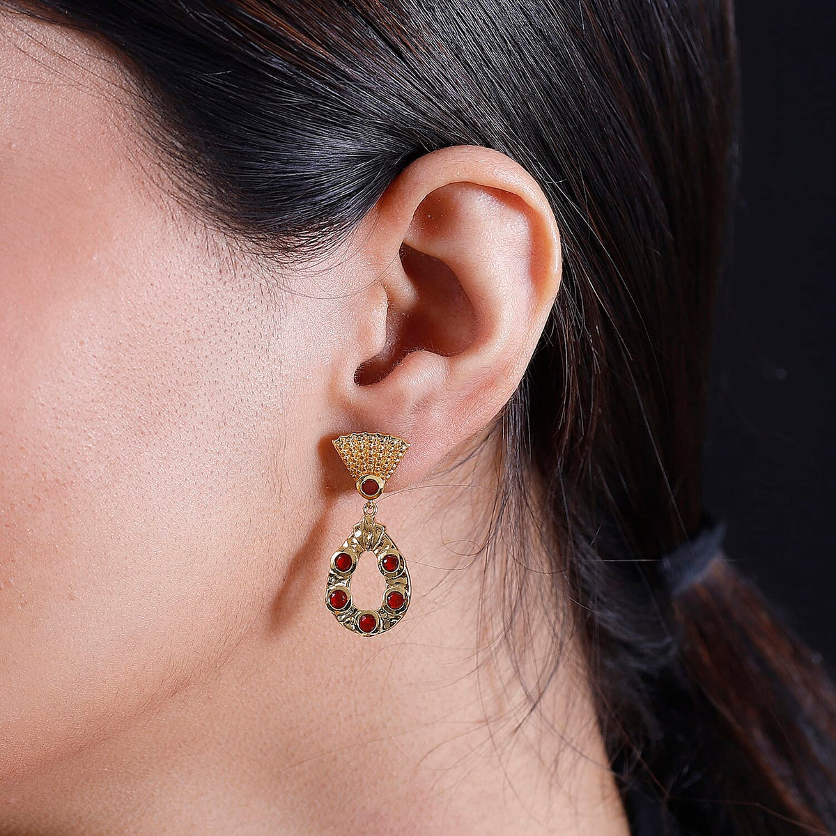Mexican Cherry Fire Opal Drop Earrings in 18K Yellow Gold Vermeil Plated Sterling Silver 7925811 3
