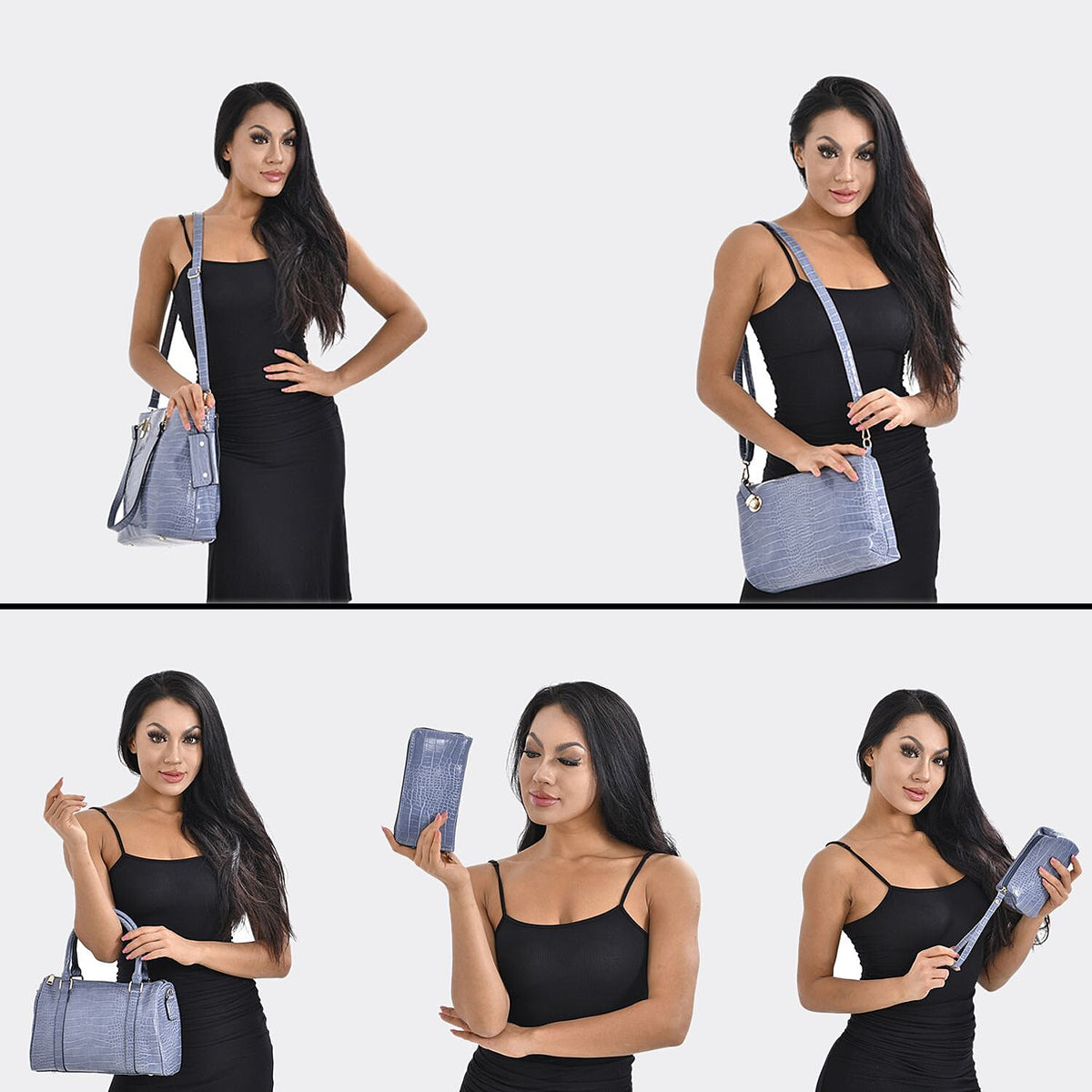 Closeout Deal - Set of 6 Croc Embossed Handbags - Blue 7197909 1