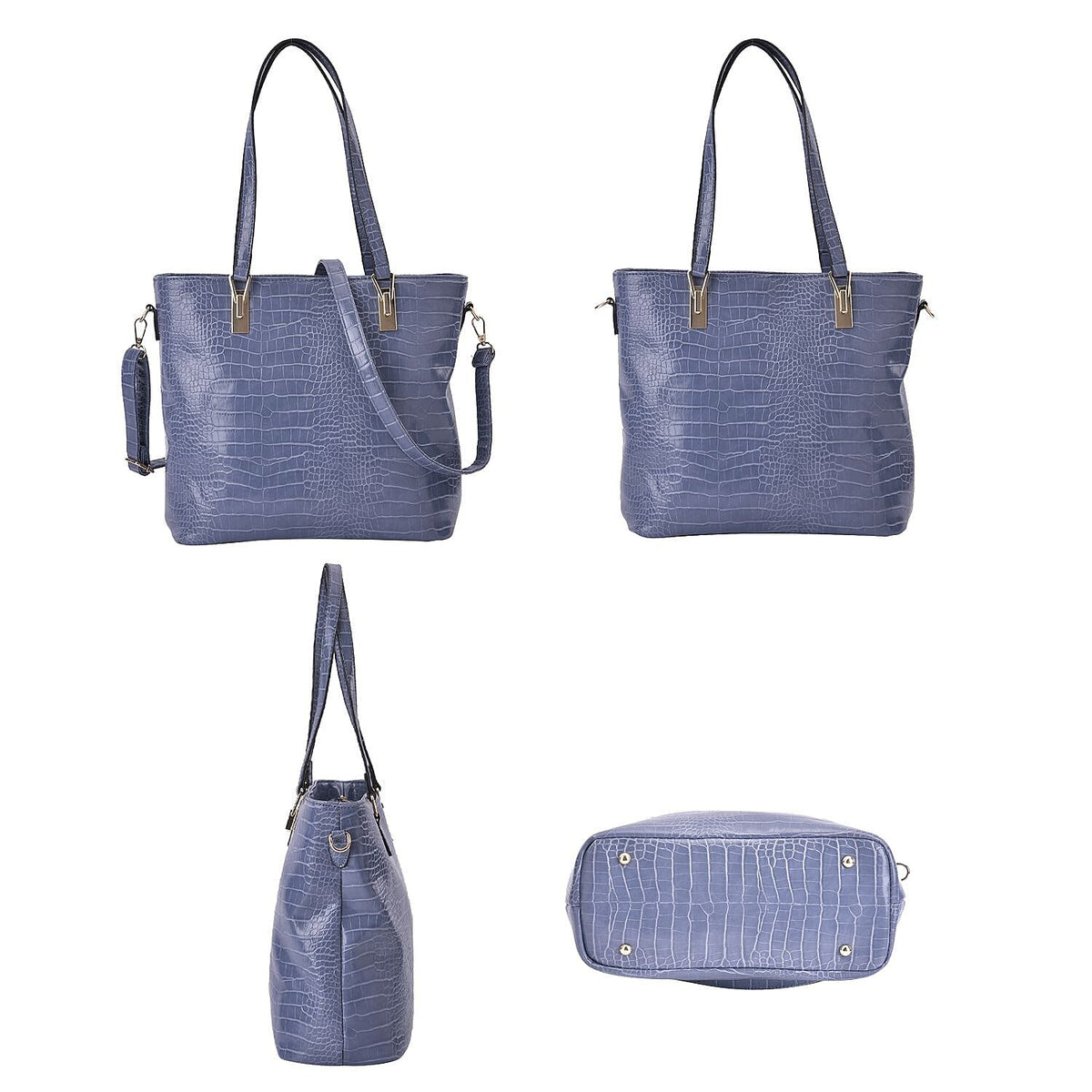 Closeout Deal - Set of 6 Croc Embossed Handbags - Blue 7197909 2