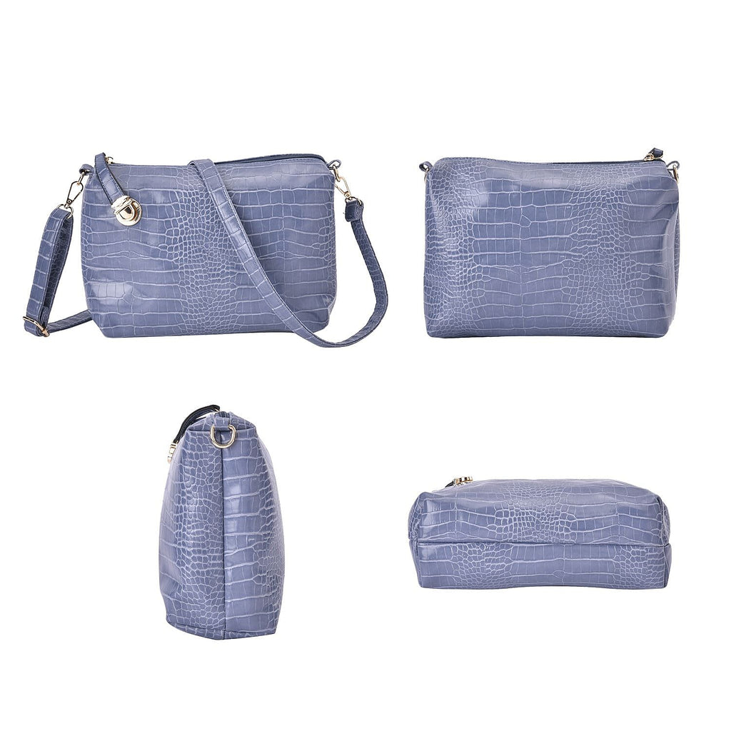 Closeout Deal - Set of 6 Croc Embossed Handbags - Blue