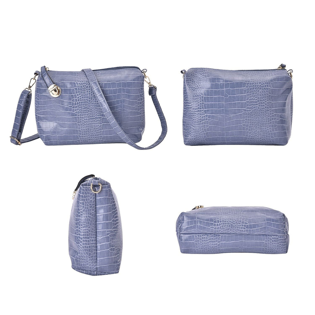 Closeout Deal - Set of 6 Croc Embossed Handbags - Blue 7197909 4