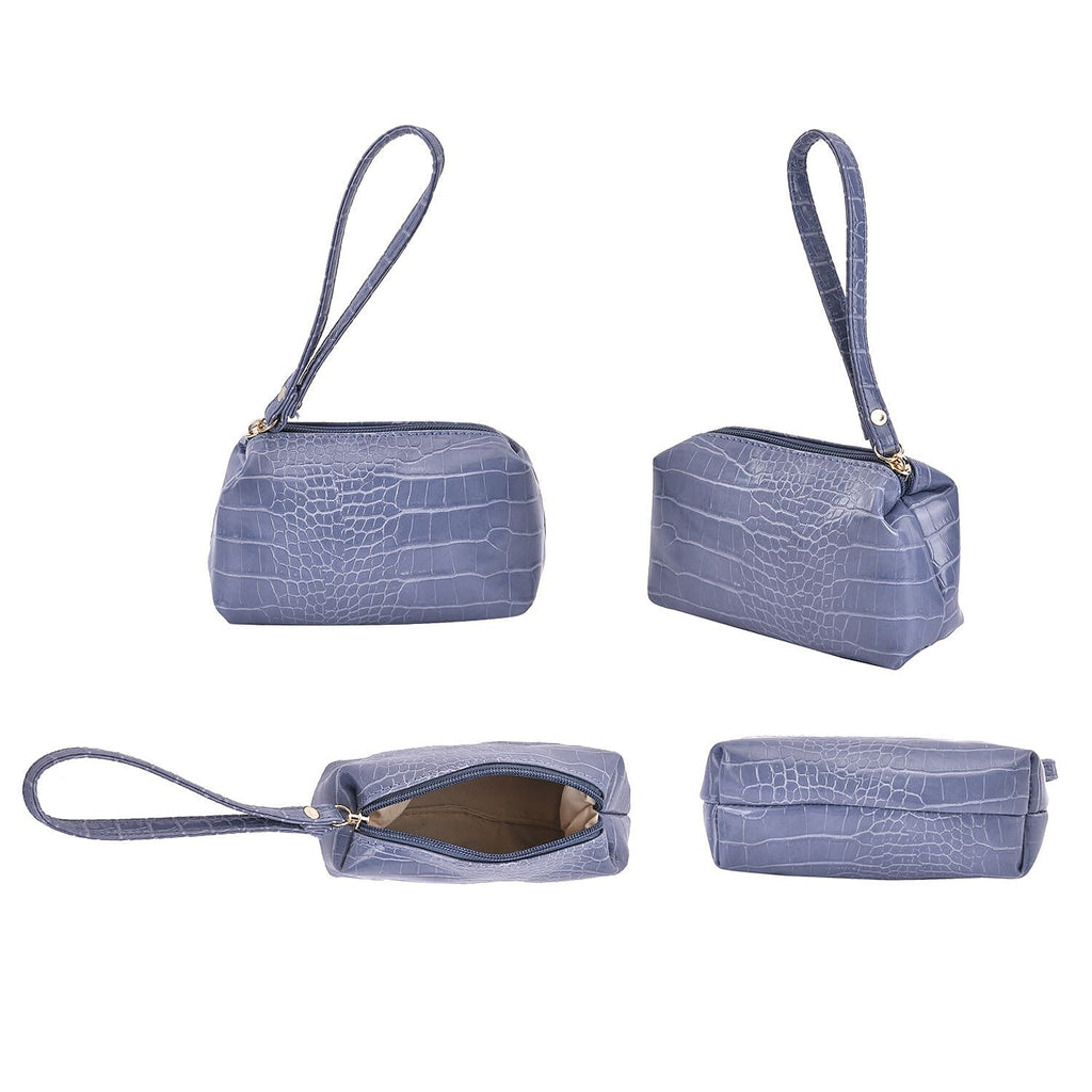 Closeout Deal - Set of 6 Croc Embossed Handbags - Blue