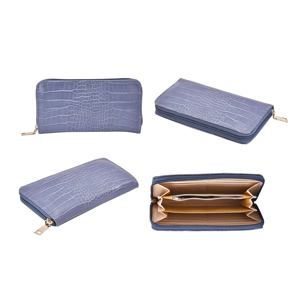 Closeout Deal - Set of 6 Croc Embossed Handbags - Blue