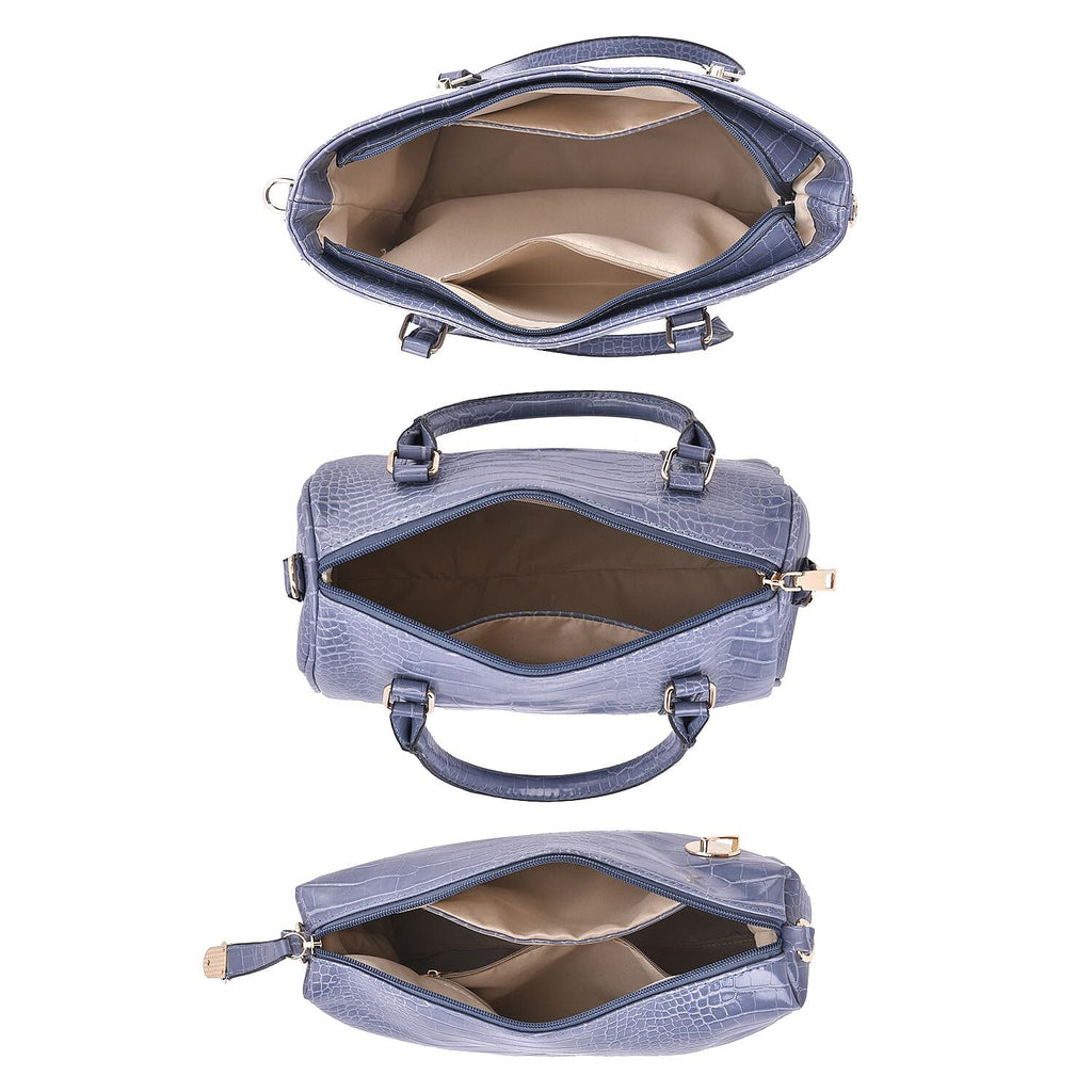 Closeout Deal - Set of 6 Croc Embossed Handbags - Blue