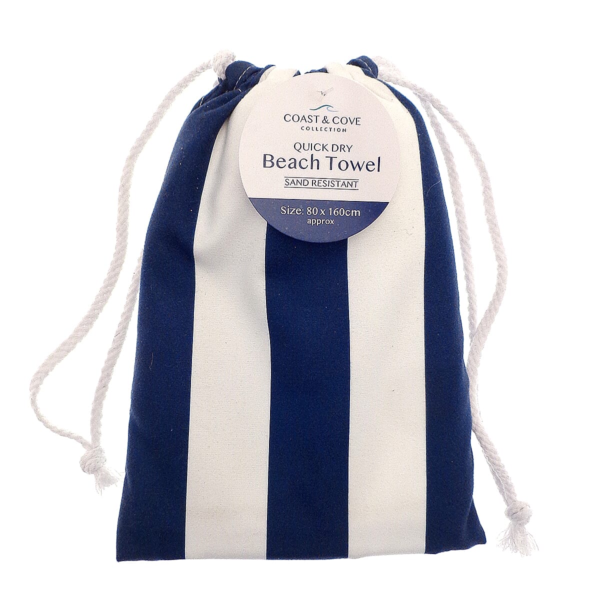 Quick Dry Striped Beach Towel (80 x 160cm) - Navy &amp; White V32350063 0