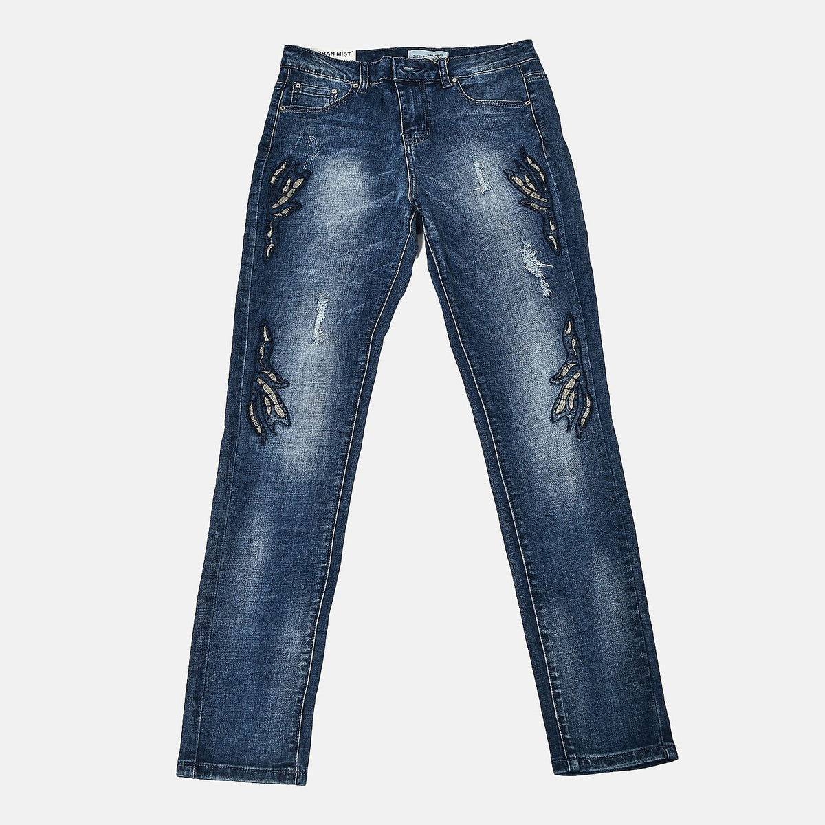 Mid Rinse Blue Floral Diamante Embellished High Waist Skinny Jeans 6272238 1