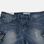 Mid Rinse Blue Floral Diamante Embellished High Waist Jeans (Size 12)