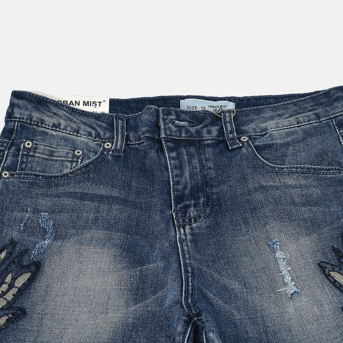 Mid Rinse Blue Floral Diamante Embellished High Waist Skinny Jeans 6272238 3
