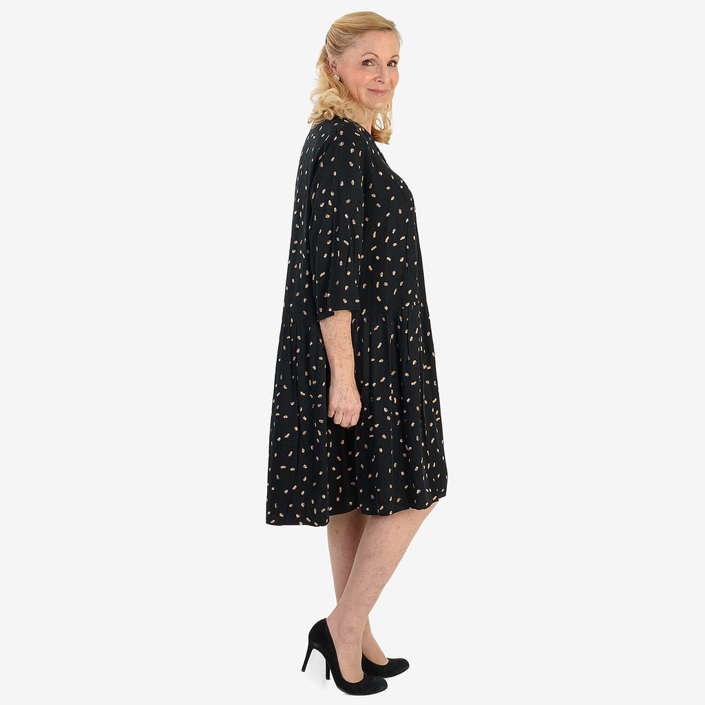 La Marey Gold Metallic Print Midi Dress (Size 10) - Black & Beige
