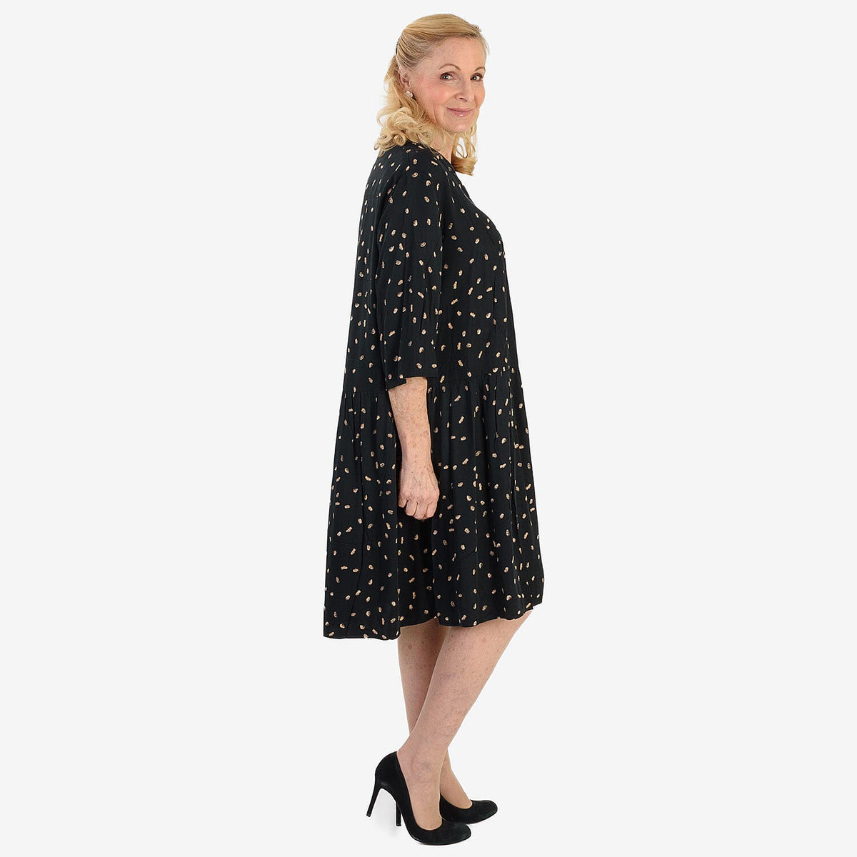La Marey Gold Metallic Print Midi Dress (Size 10) - Black &amp; Beige V32564126 3