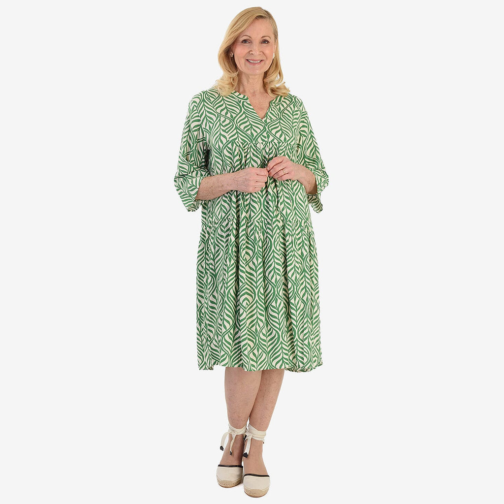 La Marey Brush Stroke Print Midi Dress (Size 10) - Green & White
