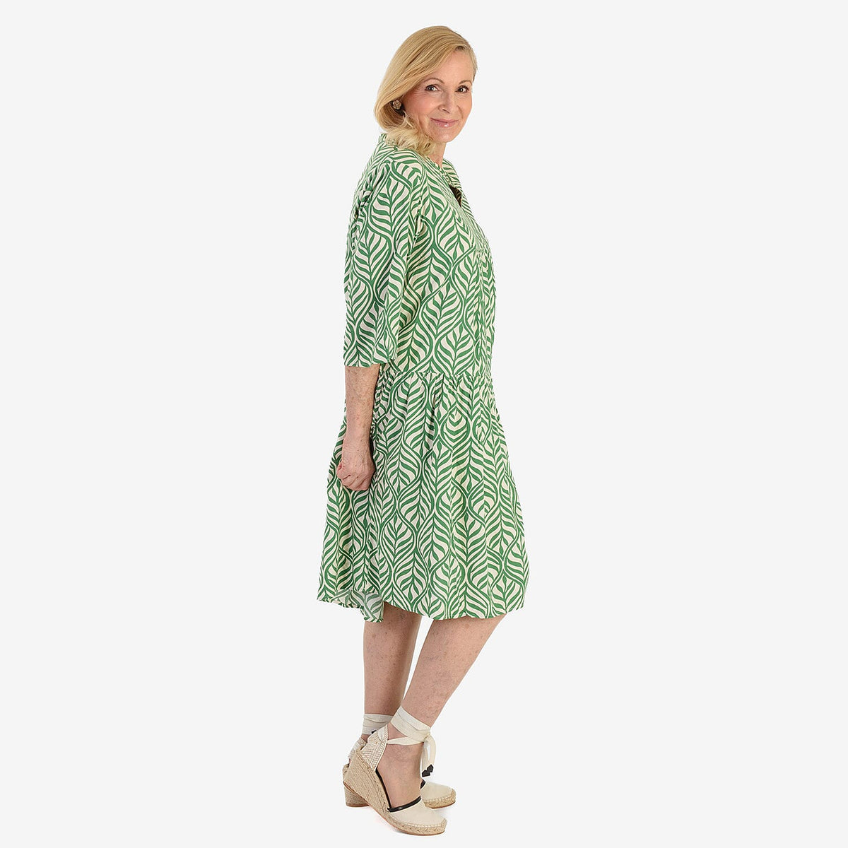 La Marey Brush Stroke Print Midi Dress (Size 10) - Green &amp; White V32533319 2