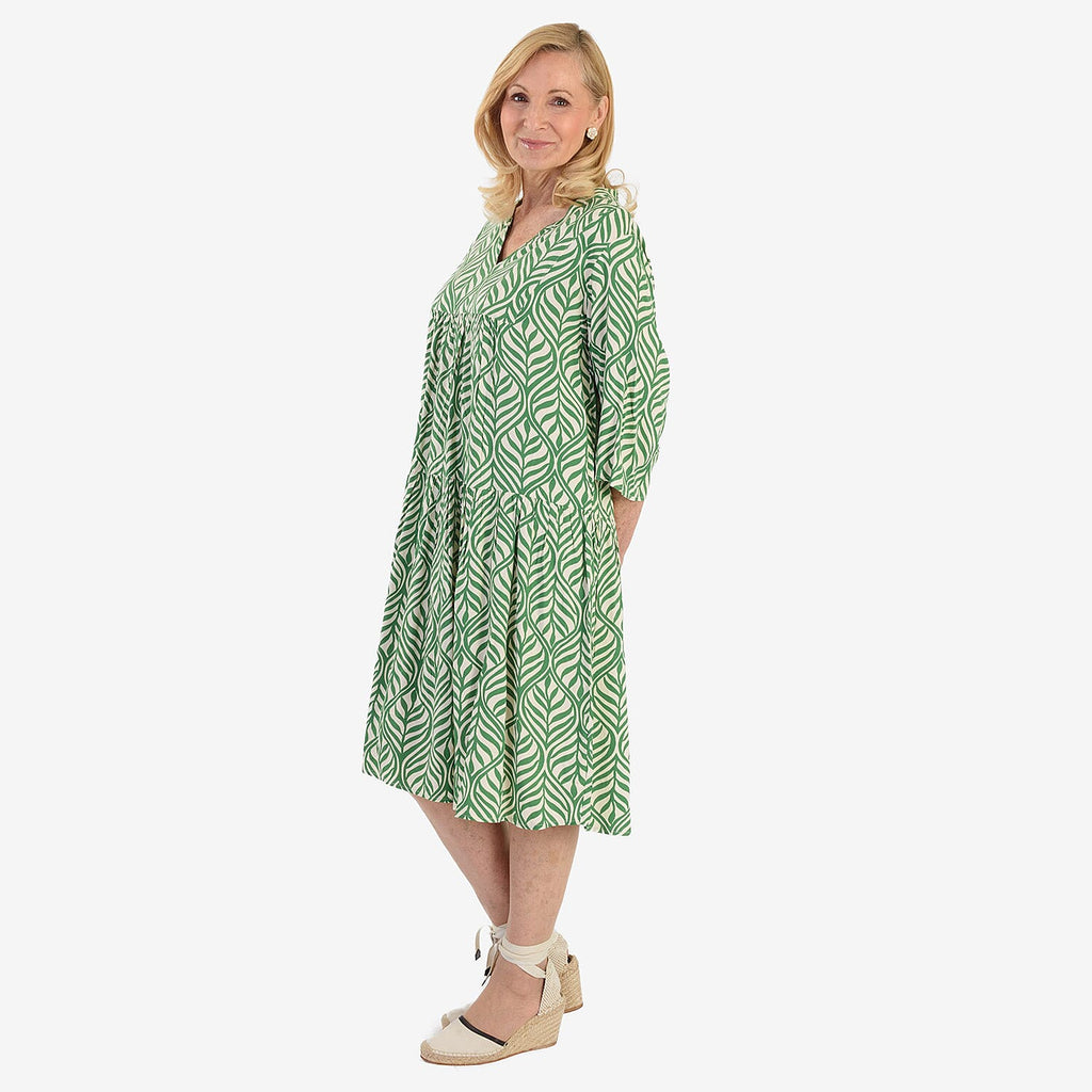 La Marey Brush Stroke Print Midi Dress (Size 10) - Green & White