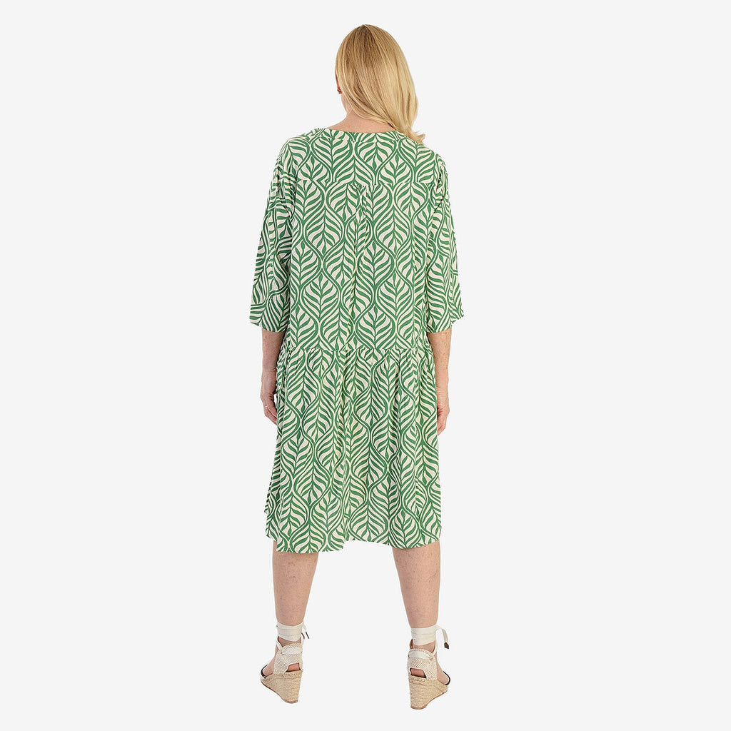 La Marey Brush Stroke Print Midi Dress (Size 10) - Green & White