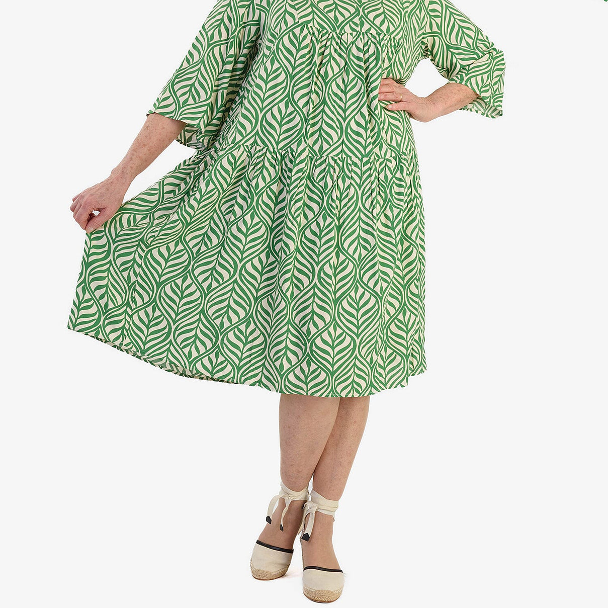 La Marey Brush Stroke Print Midi Dress (Size 10) - Green &amp; White V32533319 6