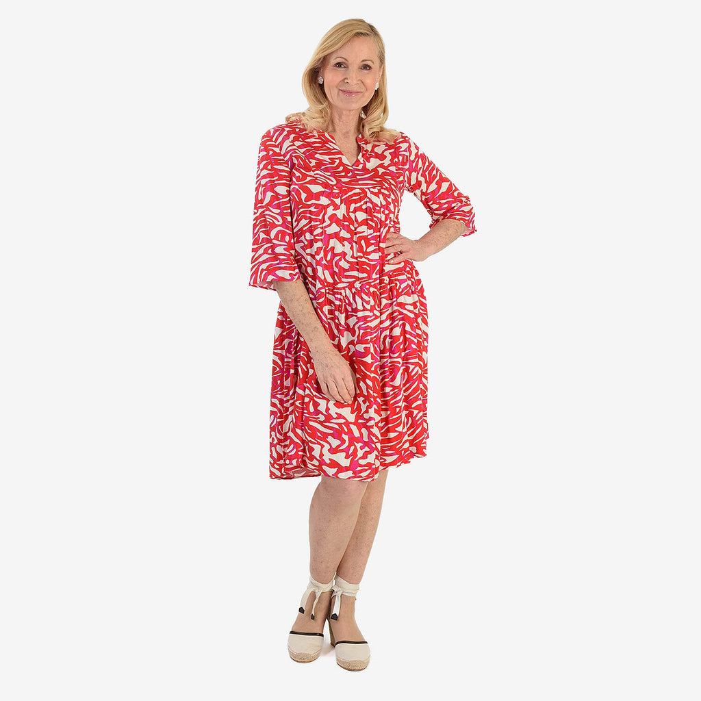 La Marey Brush Stroke Print Midi Dress (Size 10) - Red & White