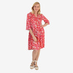 La Marey Brush Stroke Print Midi Dress (Size 10) - Red & White