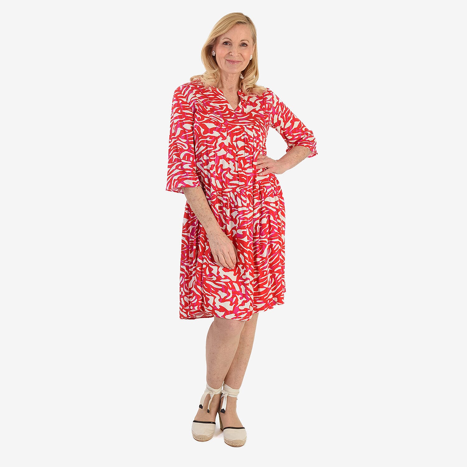 La Marey Brush Stroke Print Midi Dress (Size 10) - Red &amp; White 8546494 0