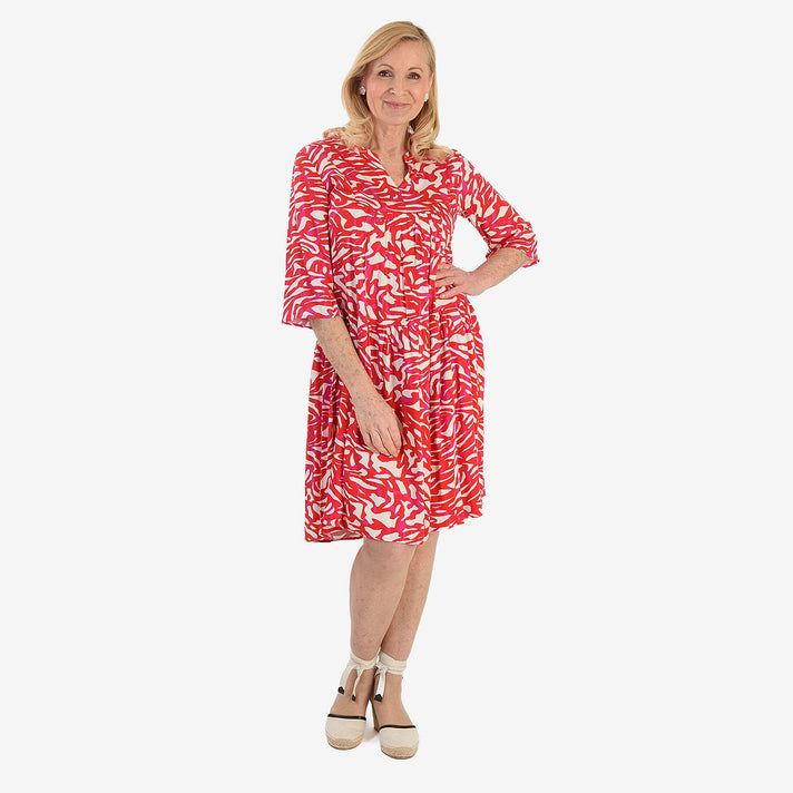 La Marey Brush Stroke Print Midi Dress (Size 10) - Red &amp; White 8546494 1