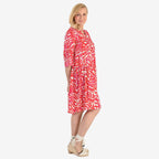 La Marey Brush Stroke Print Midi Dress (Size 10) - Red & White