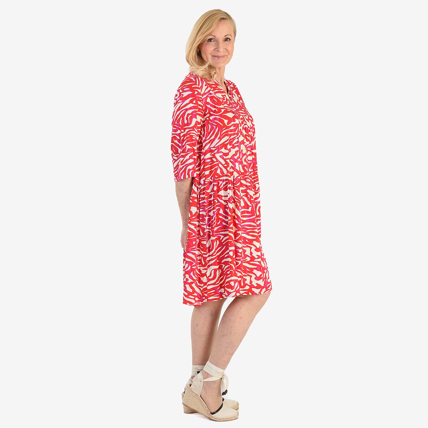 La Marey Brush Stroke Print Midi Dress (Size 10) - Red &amp; White 8546494 2