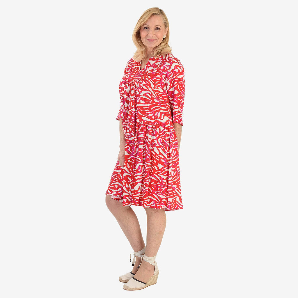 La Marey Brush Stroke Print Midi Dress (Size 10) - Red & White