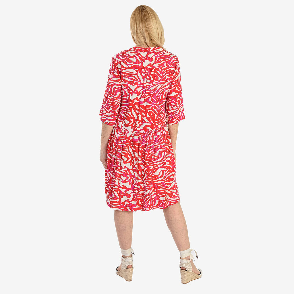 La Marey Brush Stroke Print Midi Dress (Size 10) - Red & White