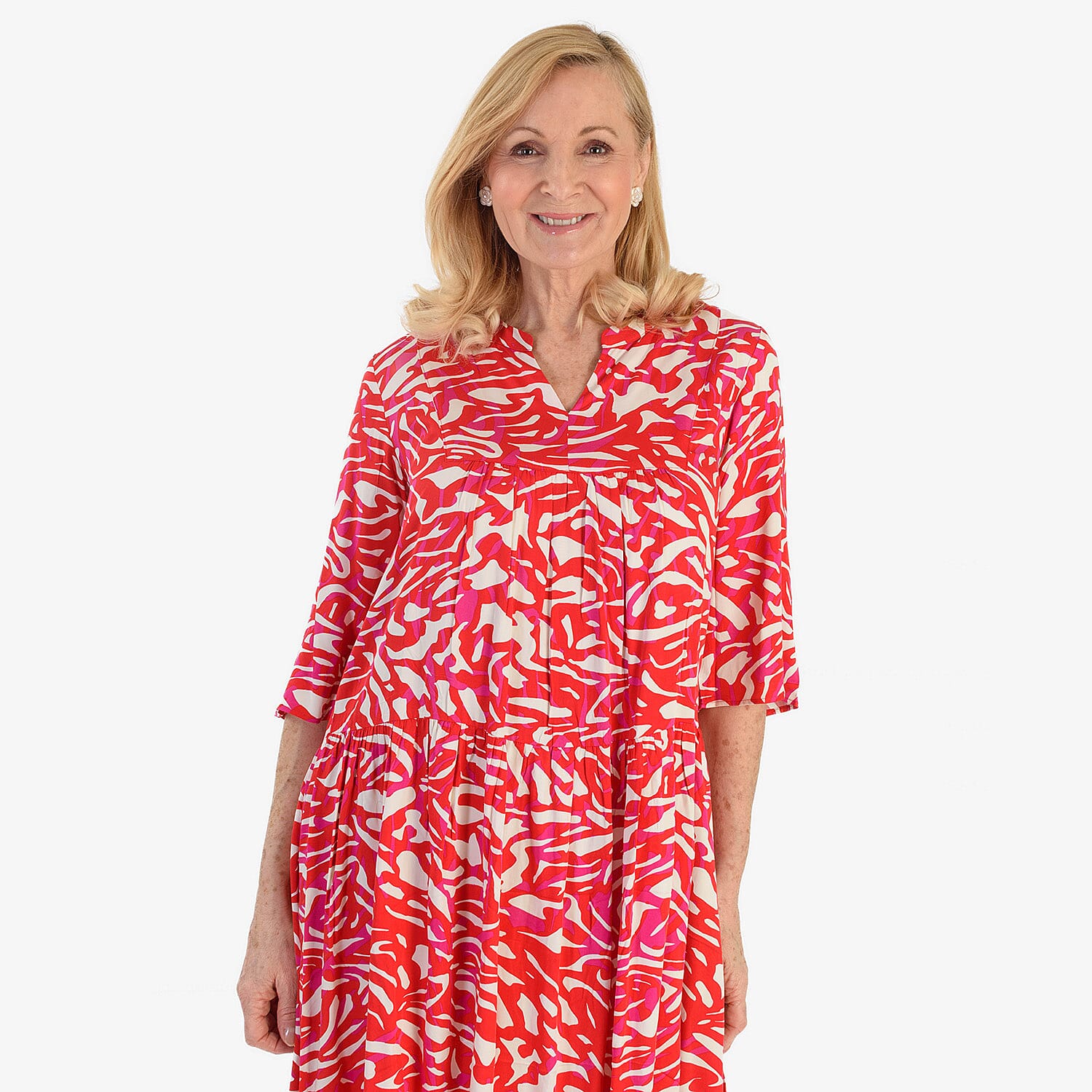 La Marey Brush Stroke Print Midi Dress (Size 10) - Red &amp; White 8546494 5