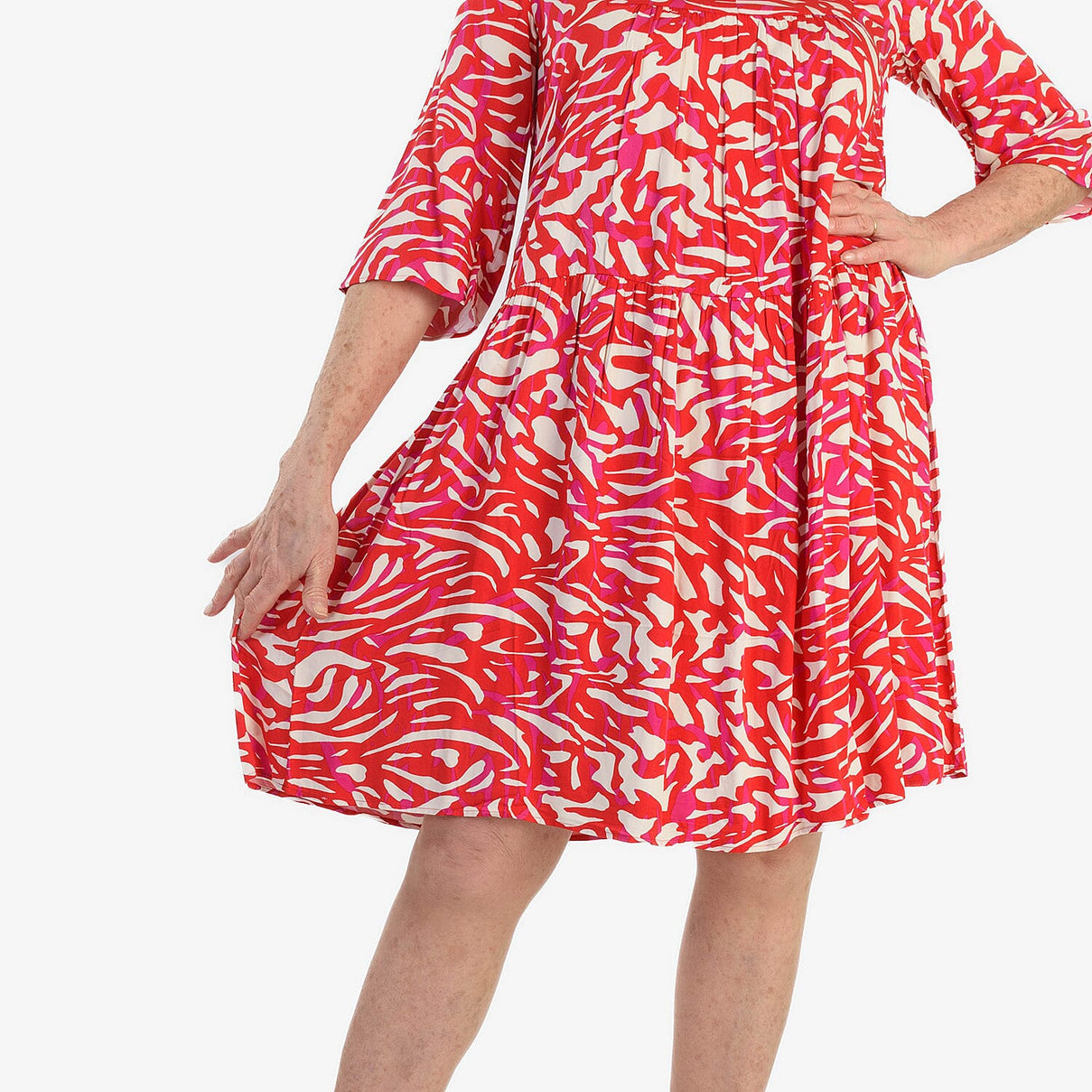 La Marey Brush Stroke Print Midi Dress (Size 10) - Red &amp; White 8546494 6
