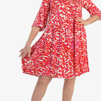 La Marey Brush Stroke Print Midi Dress (Size 10) - Red & White