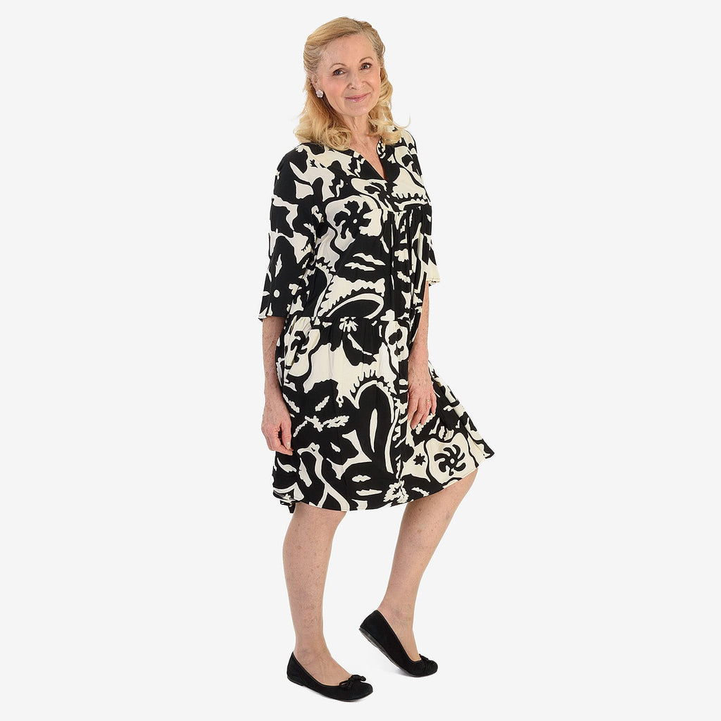 La Marey Brush Stroke Print Midi Dress (Size 12) - Black & White