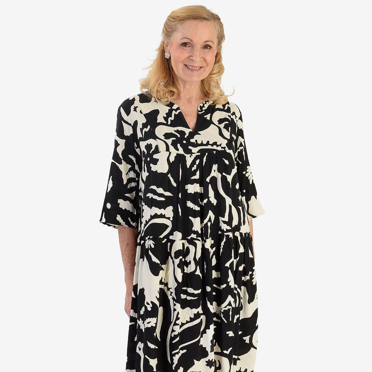 La Marey Brush Stroke Print Midi Dress (Size 12) - Black &amp; White V32604798 5