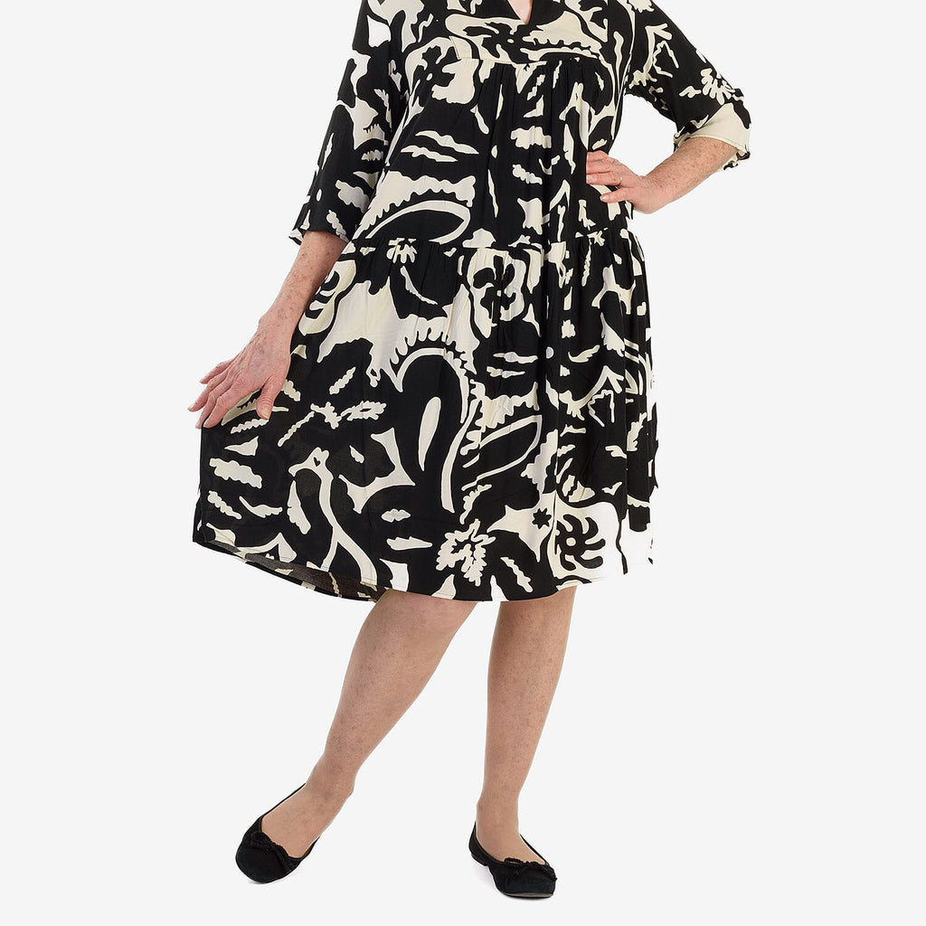 La Marey Brush Stroke Print Midi Dress (Size 12) - Black & White