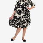 La Marey Brush Stroke Print Midi Dress (Size 12) - Black & White