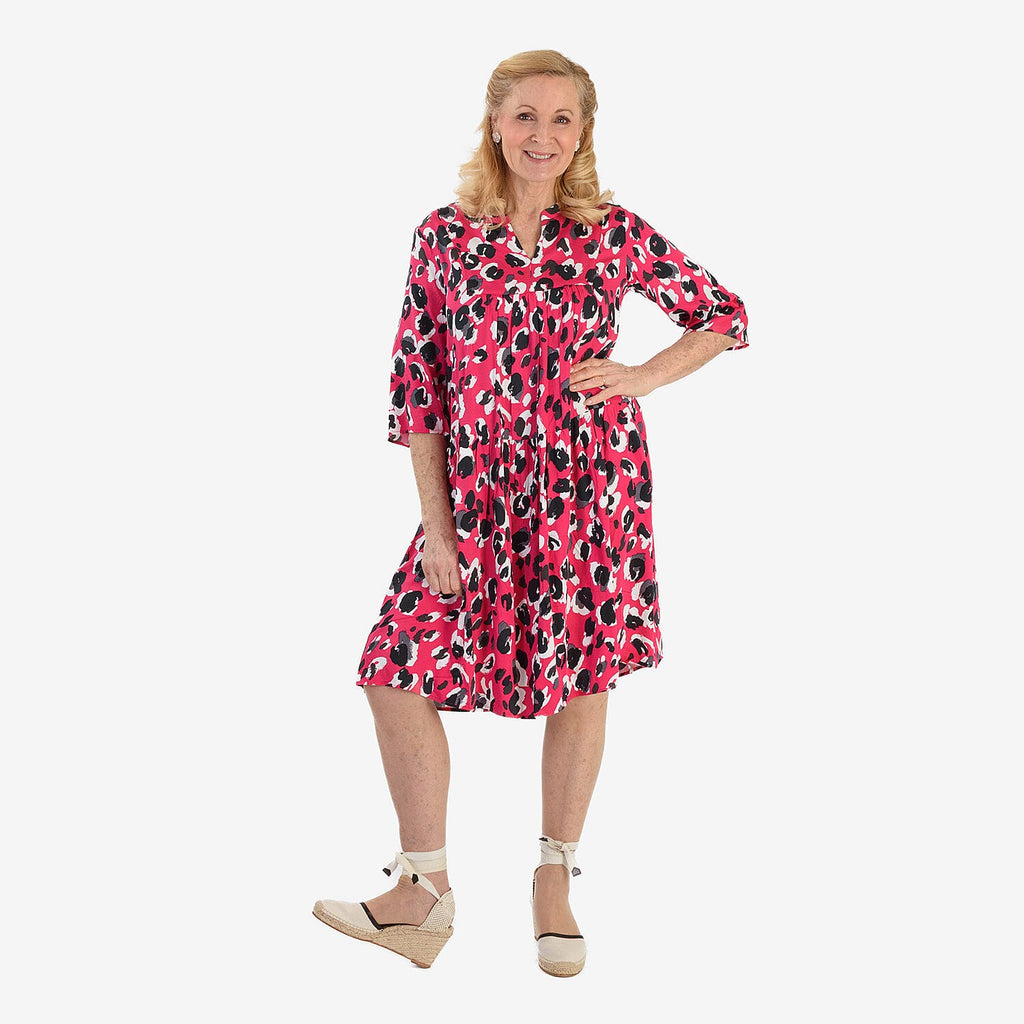 La Marey Brush Stroke Print Midi Dress (Size 12) - Pink & Black