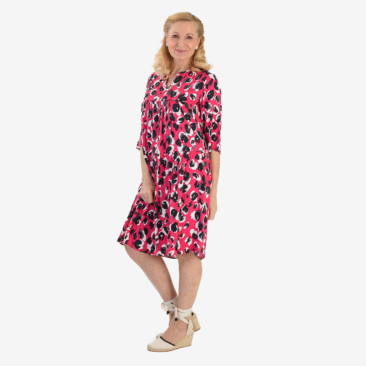 La Marey Brush Stroke Print Midi Dress (Size 12) - Pink &amp; Black V32556107 2