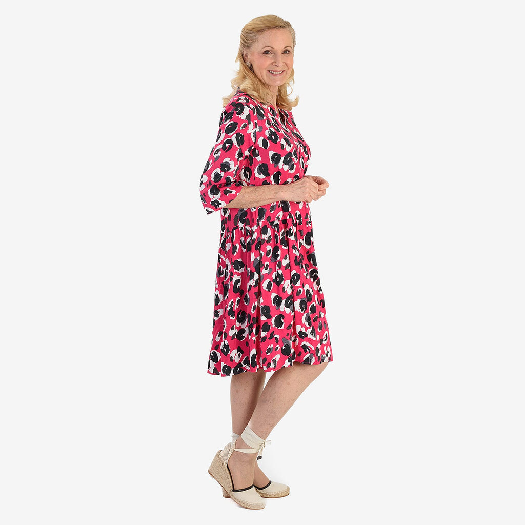 La Marey Brush Stroke Print Midi Dress (Size 12) - Pink & Black