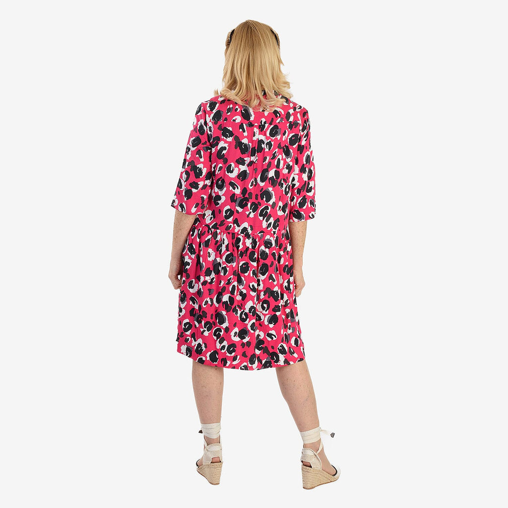 La Marey Brush Stroke Print Midi Dress (Size 12) - Pink & Black