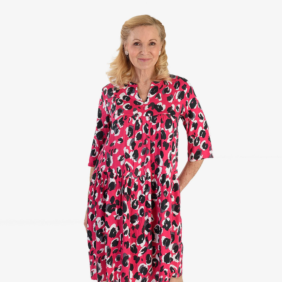 La Marey Brush Stroke Print Midi Dress (Size 12) - Pink &amp; Black V32556107 5