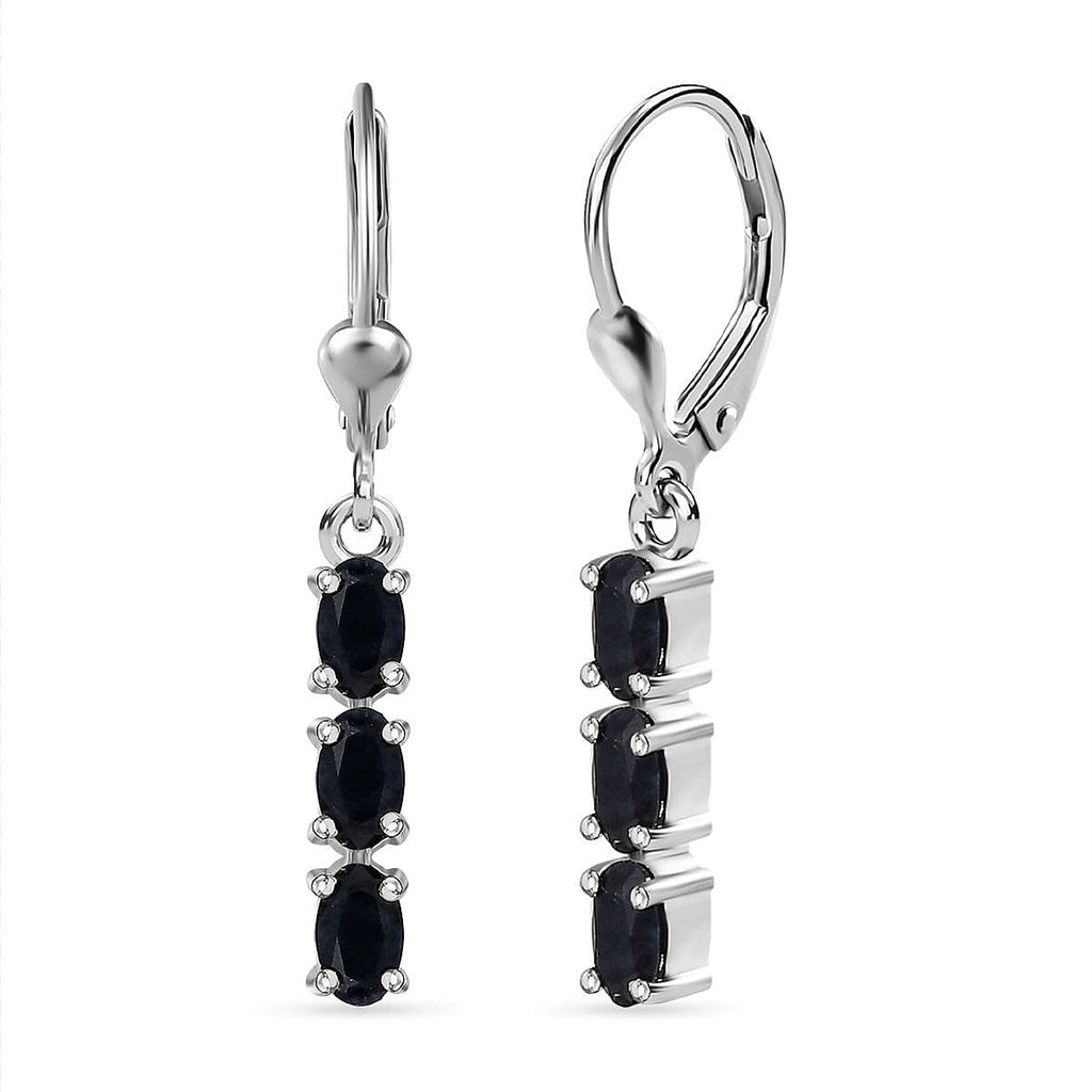Midnight Sapphire  Solitaire Lever Back Earring in rhodium Sterling Silver 1.68 ct  1.926  Ct.