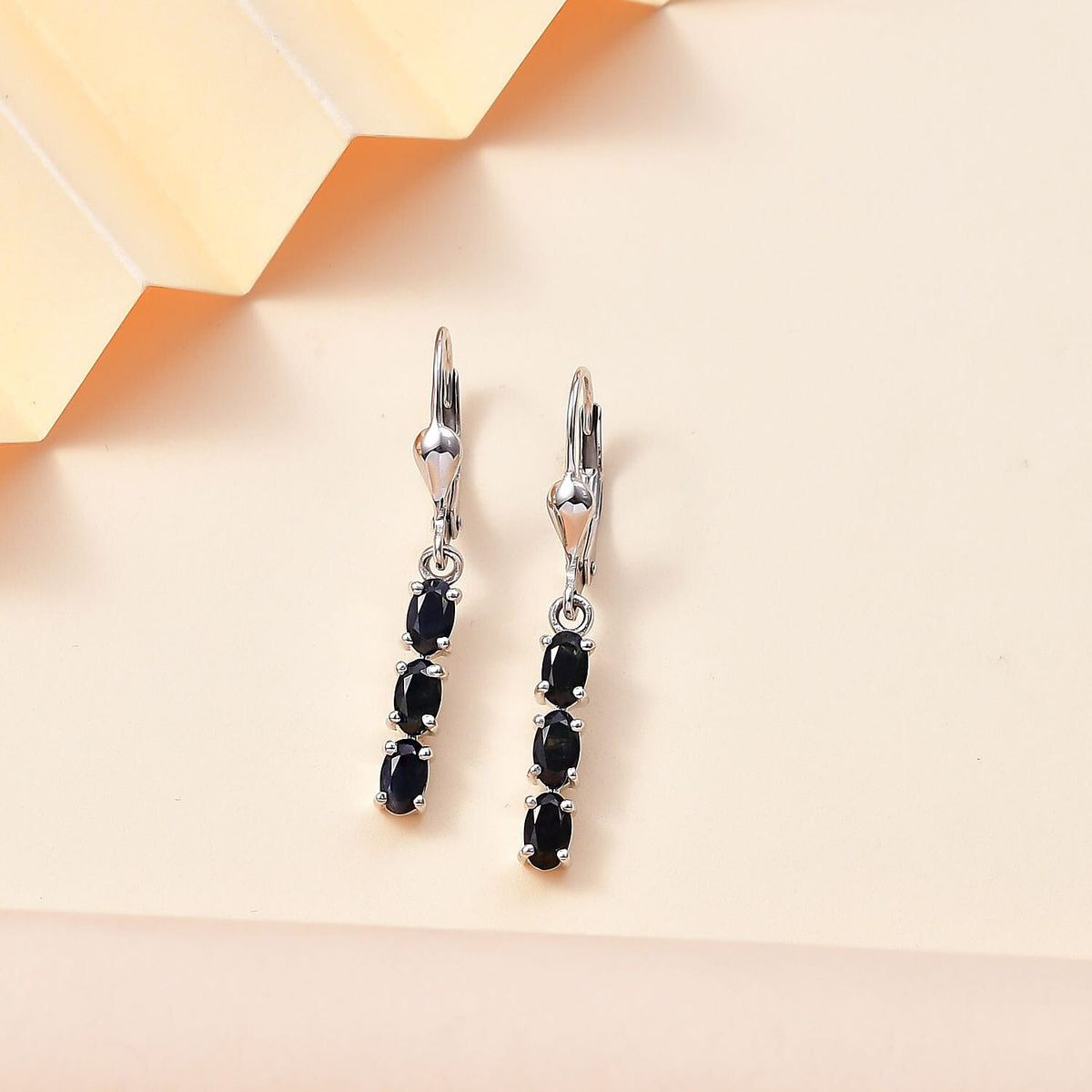 Midnight Sapphire  Solitaire Lever Back Earring in rhodium Sterling Silver 1.68 ct  1.926  Ct. 7966454 2