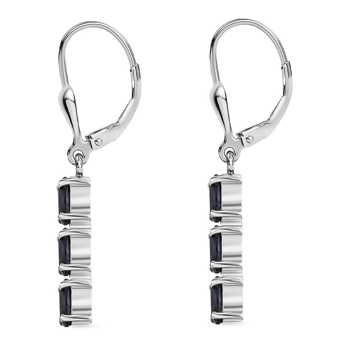 Midnight Sapphire  Solitaire Lever Back Earring in rhodium Sterling Silver 1.68 ct  1.926  Ct. 7966454 4
