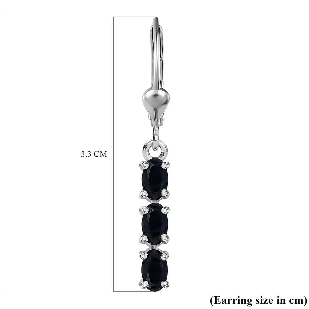 Midnight Sapphire  Solitaire Lever Back Earring in rhodium Sterling Silver 1.68 ct  1.926  Ct.
