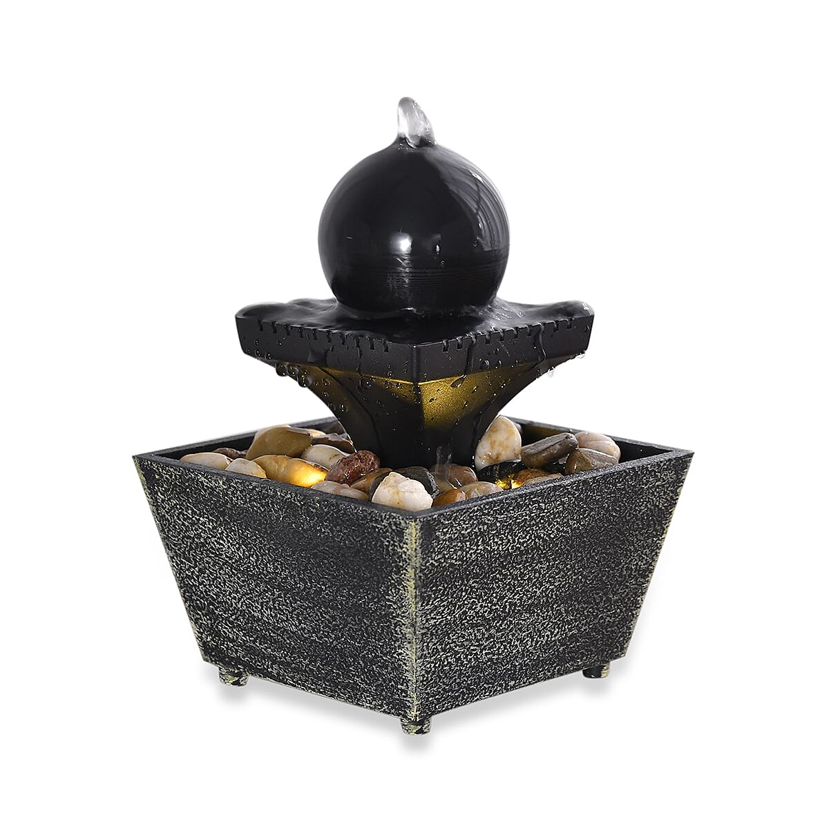 Mini Stones Water Fountain - Black - Portable with LED Lights - Powered on 2 AA Batteries (Not Included) 6021862 0