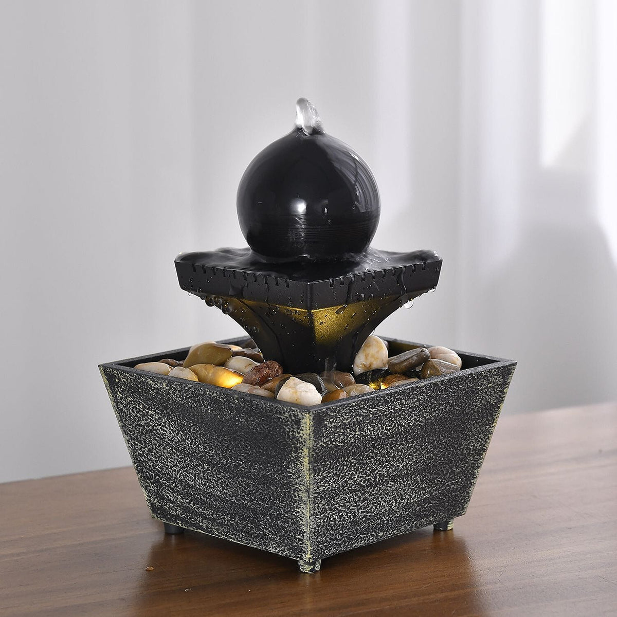 Mini Stones Water Fountain - Black - Portable with LED Lights - Powered on 2 AA Batteries (Not Included) 6021862 2