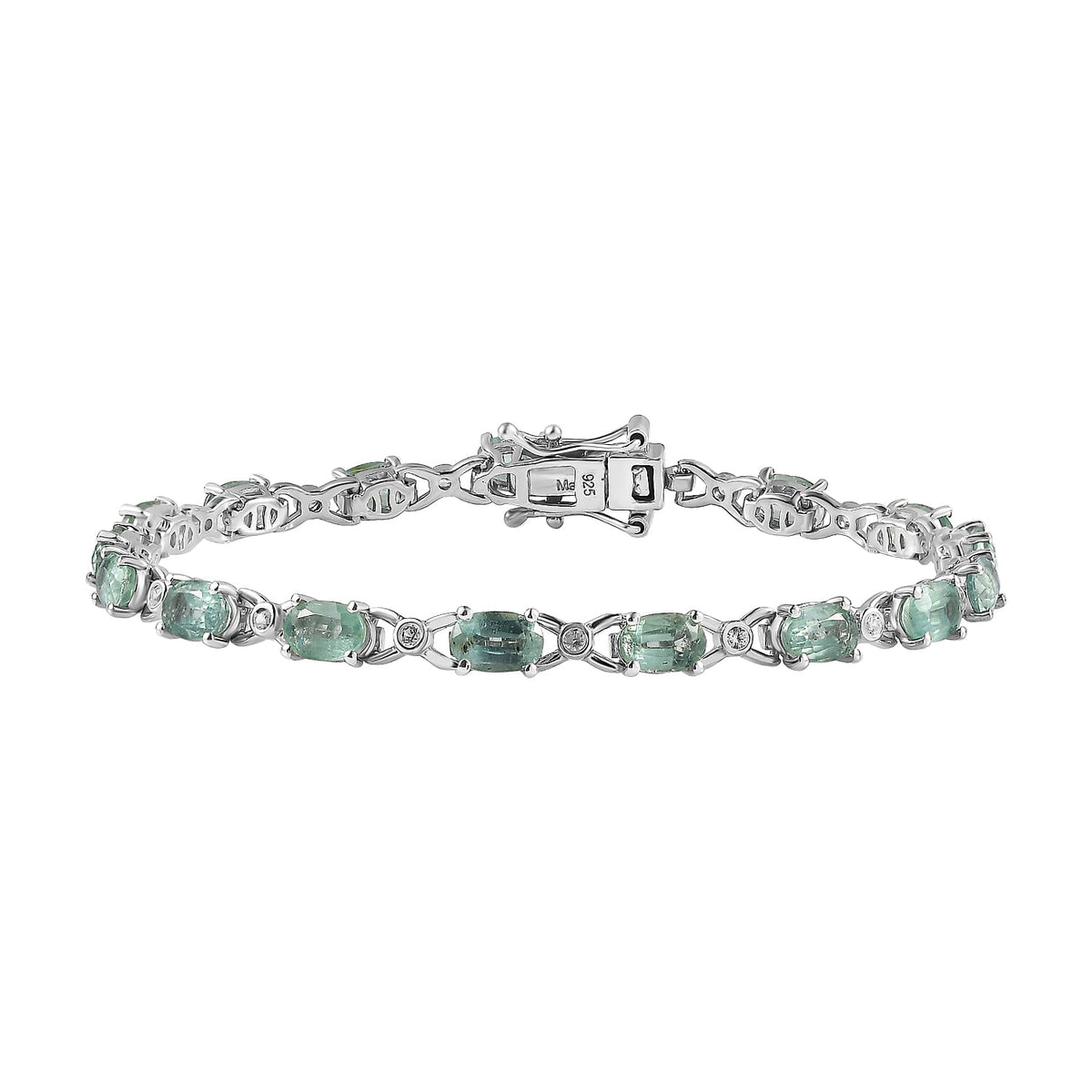 Mint Kyanite &amp; White Zircon Link Bracelet (Size - 7) in Platinum Overlay Sterling Silver 7791193 0