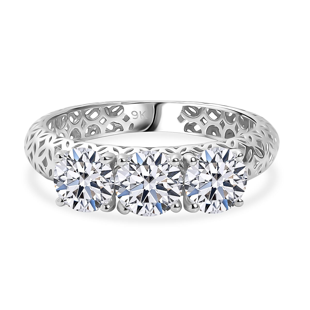 LUXURIANT 1.56 Ct. Lab Grown Diamond Trilogy Ring in 9K White Gold, SGL Certified 8307654 0